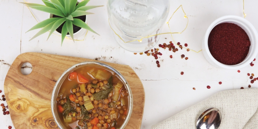 Vegan Sumac Lentil and Spinach Soup