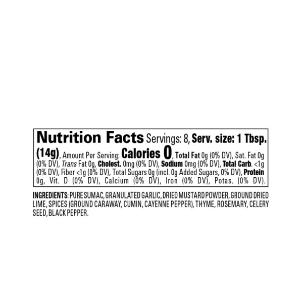 Sumac Spice Label Nutrition Facts Panel